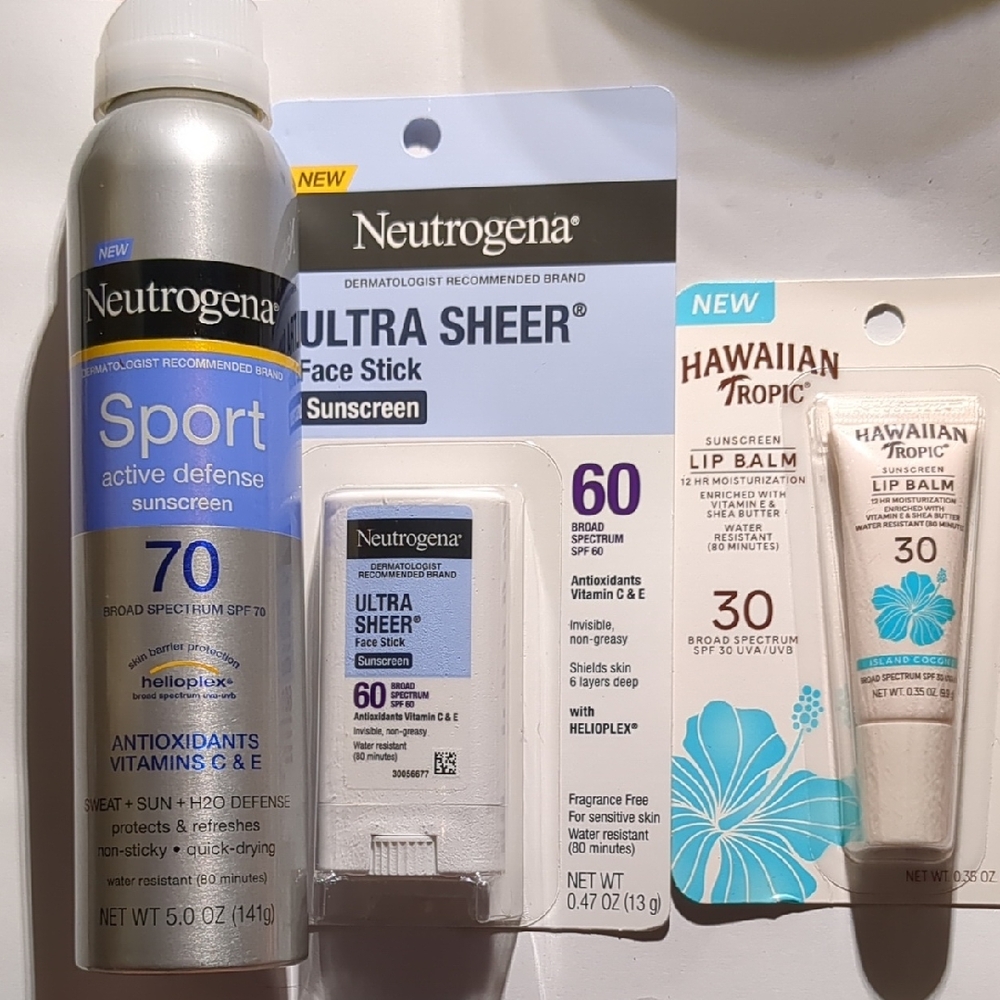Neutrogena Sport Sunscreen/Face Stick and Hawaiian Tropic Lip Balm Set